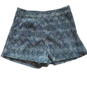 TCEC Blue Silver‎ Metallic Snakeskin Pleated Shorts Med Side Zip Festival Night